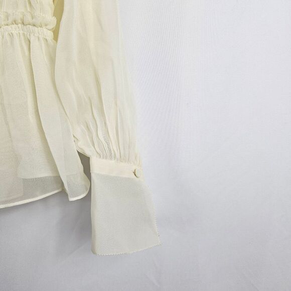 NWT Rebecca Taylor Silk Chiffon Long Sleeve Blouse in Lemonade - Size 4 - Picture 7 of 10
